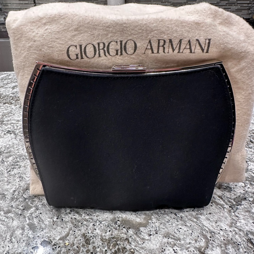 Giorgio Armani Black Clutch with Silver Accents